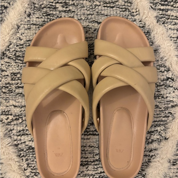Zara Shoes - Zara Women's Cream Tan Beige Cross-Strap Slide Sandals